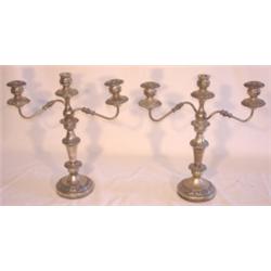 Pair of Continental silver-plate triple candelabras