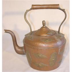 Early copper goose neck tea pot