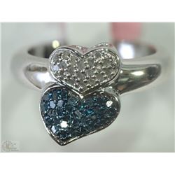 #48-STERLING SILVER DIAMOND DOUBLE HEART RING SZ 7