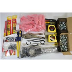 FLAT OF NEW ASSORTED TOOLS INCLUDING, WRENCH SLUG,