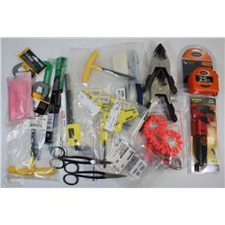 FLAT OF NEW TOOLS INCLUDING, TAPE MEASURES, ALLAN