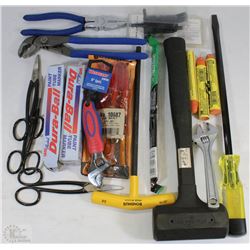 FLAT OF NEW TOOLS INCLUDING, HAMMER, LARGE
