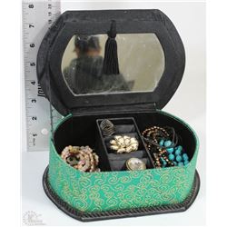 GREEN AND BLACK JEWELRY BOX FILLED WITH FASHION