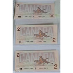 B) LOT OF 3 CANADIAN 1986 $2.00 BILLS