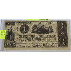 P) US 1840 $1.00 BILL (TEXAS)