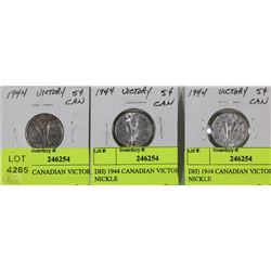 DH)LOT OF 3 1944 CANADIAN VICTORY NICKELS