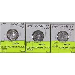 DG) LOT OF 3 1945 CANADIAN VICTORY NICKELS