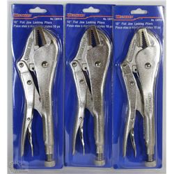 LOT OF 3 WESTWARD 10" FLAT JAW LOCKING PLIERS