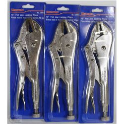 LOT OF 3 WESTWARD 10" FLAT JAW LOCKING PLIERS