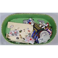 ESTATE LOT OF PINS, BADGES, POCKETS KNIVES & MORE