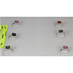 6 SILVER PLATED LARGE STONE RINGS