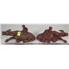 Image 1 : PAIR OF VINTAGE HAND CARVED WOOD BULLS WITH GLASS