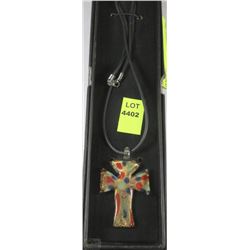 205) HAND MADE COLOURED GLASS PENDANT