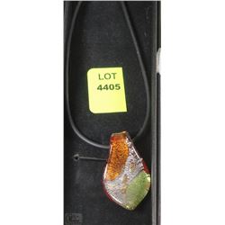 206) HAND MADE COLOURED GLASS PENDANT