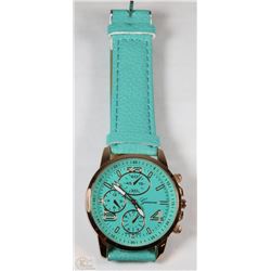 3) NEW GENEVA WATCH - BLUE LEATHER