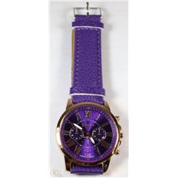 1) NEW GENEVA PLATINUM WATCH - PURPLE LEATHER