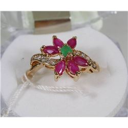 #38-RED RUBY &CZ.925 STERLING SILVER RING