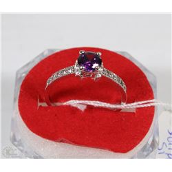 #42-PURPLE AMETHYST&CZ .925 STERLING SILVER RING