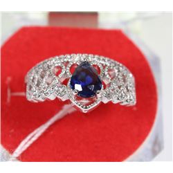 #31-BLUE SAPPHIRE &CZ.925 STERLING SILVER RING