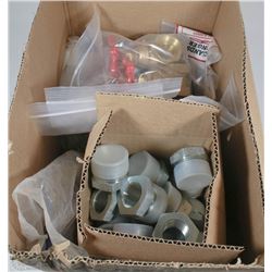 BOX OF VARIOUS PLUMBING SUPPLIES