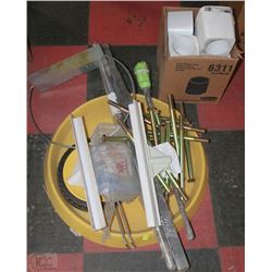 LARGE LOT OF ASSORTED CLEANING SUPPLIES, BOLTS,
