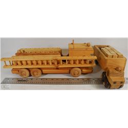 HANDMADE WOODEN FIRE TRUCK & PICK-UP