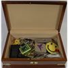 Image 1 : WOODEN BOX WITH MULTI TOOL. KEY CHAINS AND MORE