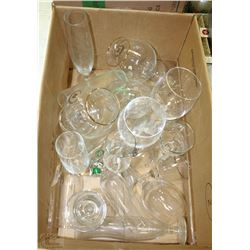 BOX OF WINE AND OTHER LIQUOR GLASSES