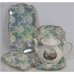 VINTAGE ROYAL MINTON SET BLUE BROCADE PLATE SET