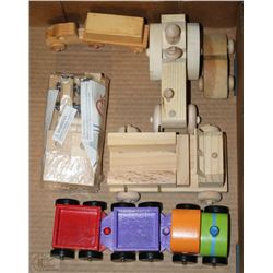 SET OF HANDMADE WOODEN TRUCKS WITH 1 SEALED