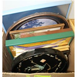 BOX OF ASSORTED PICTURES AND SOME ARE SIGN