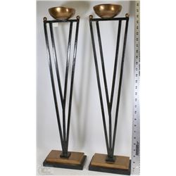 TALL WROUGHT IRON AND GOLD LEAF CANDLE HOLDERS