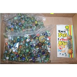 X-LARGE  BAG OF VINTAGE MARBLES W/TOY JACKS 16
