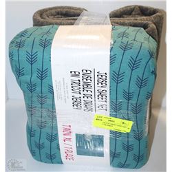 NEW BUNDLE OF JERSEY SHEET SET AND GREY BLANKET