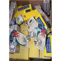 BOX OF ASSORTED NEW LIGHT BULBS FOR VARIOUS