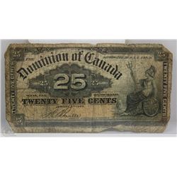 E) CANADIAN 1900 25 CENT SHINPLASTER