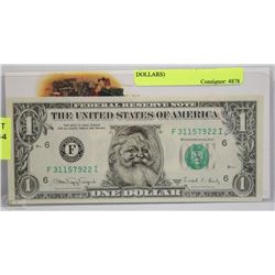 G) US 1988 $1.00 BILL (SANTA DOLLARS)
