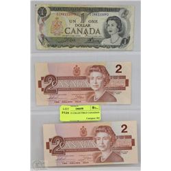 SHEET W/3 COLLECTIBLE CANADIAN BILLS -