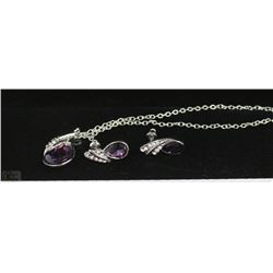 FASHION NECKLACE & EARRING SET - PURPLE GEMS