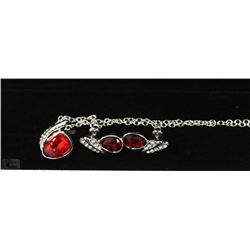 FASHION NECKLACE & EARRING SET - RED GEMS