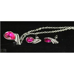 FASHION NECKLACE & EARRING SET - PINK GEMS