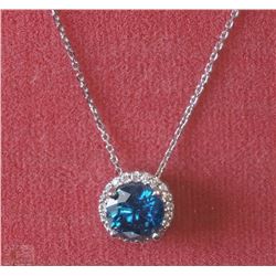 #6-14KT WHITE GOLD BLUE&WHITE DIAMOND PENDANT