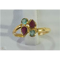 #7-22KT YELLOW GOLD W/ NATURAL RUBY&EMERALD RING
