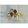 Image 1 : #7-22KT YELLOW GOLD W/ NATURAL RUBY&EMERALD RING