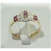 Image 2 : #13-10KT YELLOW-WHITE GOLD RUBY & DIAMOND RING