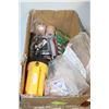 Image 1 : BOX OF ASSORTED ITEMS INCL FLASHLIGHT, PLUGS,