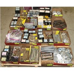 PALLET OF ASSORTED FASTENERS, WASHERS, S HOOKS &