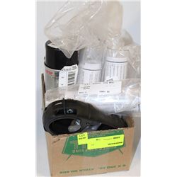 BOX WITH BELT CONDITIONERS, STENCIL INK SPRAY AND