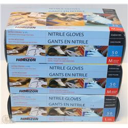 LOT OF 3 ASSORTED SIZE HORIZON 8MIL NITRILE GLOVES