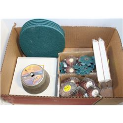 BOX OF ASSORTED GRINDING WHEELS AND SANDING DISCS